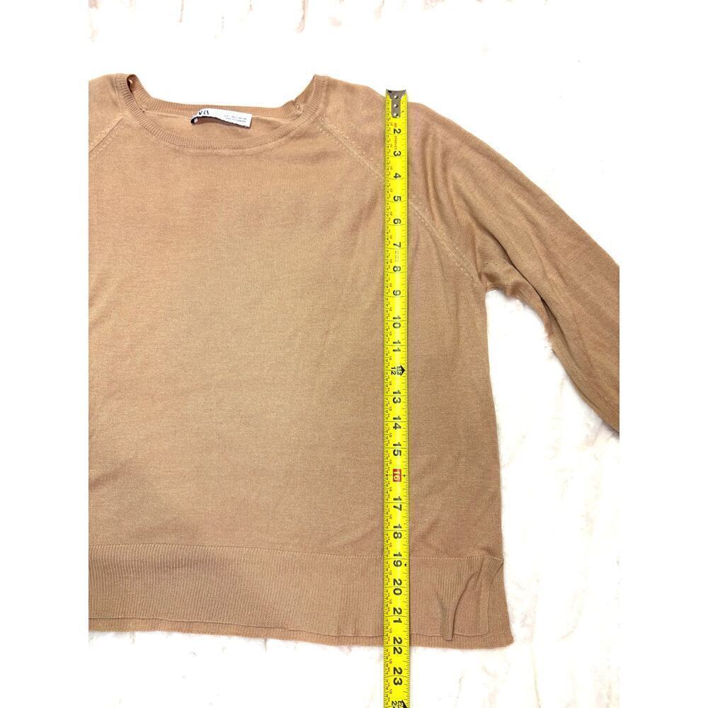 Zara Basic Knit Long Sleeve Blouse | Women's Large | Tan | Crew Neck Top - Picture 4 of 7